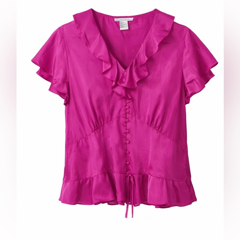 💕 NWT! 100% SILK Pink Ruffle Blouse